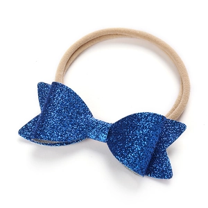 Sparkly blue sequin bow nylon headband for baby girls with high elastic soft seamless band