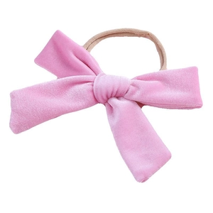 Bandeau bébé avec nœud en velours rose de 5 pouces et sangle en nylon élastique