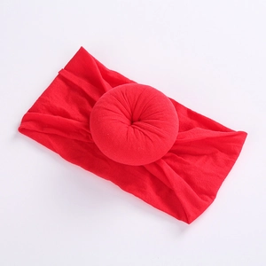 Soft nylon infant headband with red donut ball design for baby girls hair accessory
