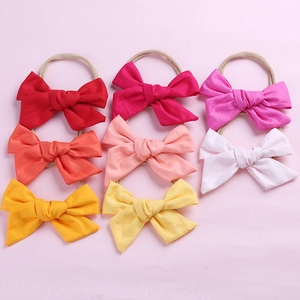 Bandeau Bébé avec Nœud Fait à la Main Élastique en Nylon Doux pour Nouveau-nés Filles Accessoires Cheveux en Coton