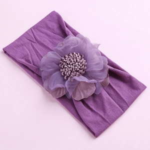 Elastic purple baby headband with soft nylon band and large chiffon flower decoration