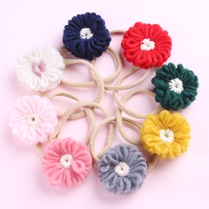 Bandeau Bébé Fleur en Tricot Fait Main Bande Cheveux en Nylon Élastique Souple pour Nourrissons Fillettes Accessoires Cheveux