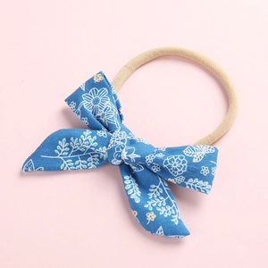 Floral print bow baby headband with pink high-elastic seamless nylon band for infants