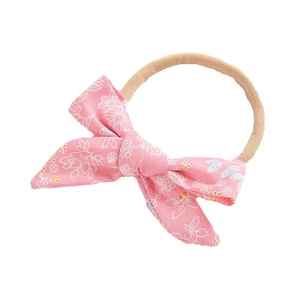 Floral print pink bow baby headband with soft nylon seamless elastic band for infants
