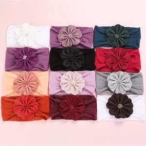 Baby Girls Elastic Nylon Headbands With Large Satin Flower Soft Stretchy Hair Bands For Toddler Infants Kids Headwear