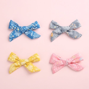 Floral Cotton Fabric Bow Hair Clips For Baby Girls Sweet Butterfly Printed Hairpin Headwear Accessories Daily Party Headpiece