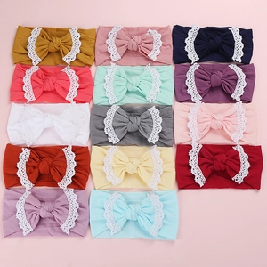 Set di 14 fasce per neonati in nylon senza cuciture con grandi fiocchi in pizzo multicolore
