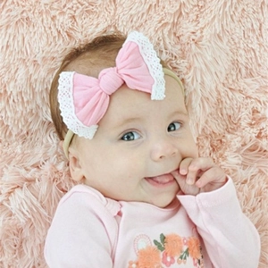 Baby Girls Soft Nylon Bow Headband With Lace Trim High Elastic Infant Toddler Headwear Cute Bowknot Hair Band Photography Accessories