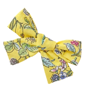 Barrette à cheveux avec nœud en coton jaune et motif floral pour petite fille style vintage