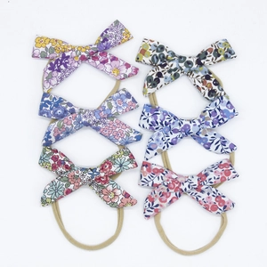 Set of 6 floral cotton bow headbands for babies with high elasticity nylon bands