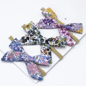 Set of 3 floral cotton bow headbands for baby girls with soft nylon elastic bands