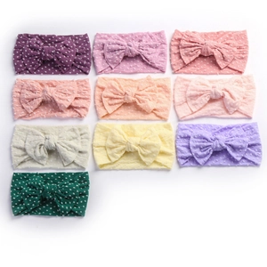 Baby Girls Nylon Headband Soft Swiss Dot Large Bow Hair Band Elastic Infant Toddler Headwear Accessories Headband