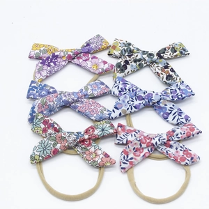 Set of 6 floral print bow headbands with soft elastic nylon bands for baby girls