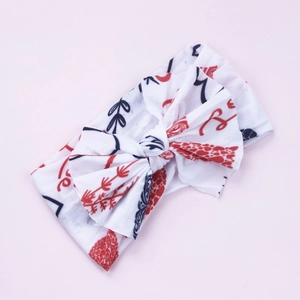Bandeau bohème pour bébé avec imprimé fraise rouge et nœud central mignon