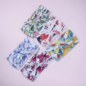 Fasce per Capelli da Neonata in Nylon Stampato Senza Cuciture Con Grande Fiocco Fascia Elastica Morbida Accessori per Capelli
