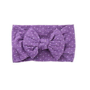 Fascia per capelli neonata viola a pois in nylon con grande fiocco morbido per bambini
