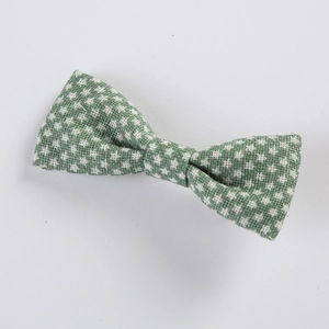 Cute green fabric bow hair clip with white pattern for girls, summer 2025 accessory