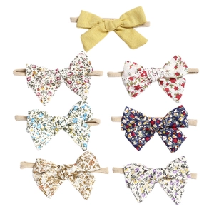 Baby Floral Bow Headbands Elastic Nylon Soft Cotton Infant Toddler Hair Accessories Sweet Pastoral Bowknot Headpiece