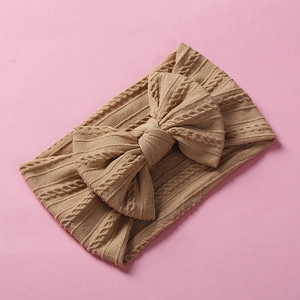 Weiches Baby Stirnband mit Strickmuster und großer Schleife in Khaki für Mädchen