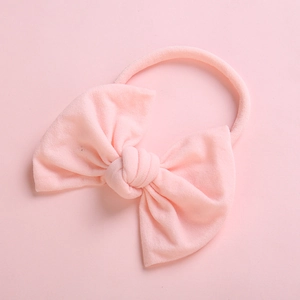 Soft light pink bow headband for baby girls with high-elastic seamless nylon fabric