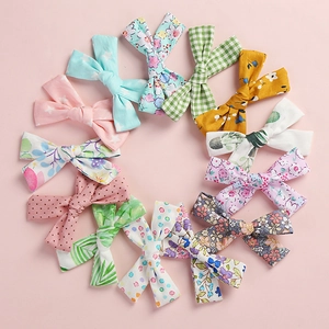 Handmade Cotton Floral Bow Hair Clips For Girls Sweet Printed Pattern Bowknot Hairpins Cute Children Hair Accessories