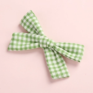 Cute green and white houndstooth cotton bow hair clip for girls and toddlers