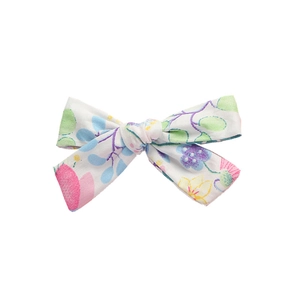 Floral print cotton bow hair clip for girls with elegant light botanical flower patterns