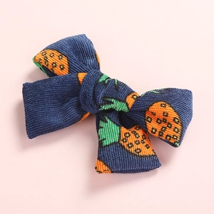 Blue corduroy hair bow with pineapple pattern for girls, 10.5x5.5 cm pointed BB clip