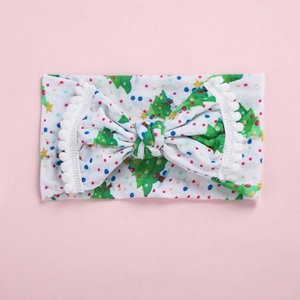 Fascia per neonati in nylon con stampa 3D albero di Natale e pompon decorativi bianchi