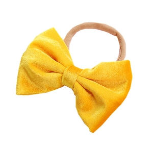Soft velvet yellow bow headband with seamless elastic nylon band for infants and toddlers
