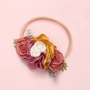 Bandeau Bébé Fleurs en Tissu Fleur Artificielle Nylon Élastique Sans Couture Fait Main Doux Photographie Accessoire Enfant