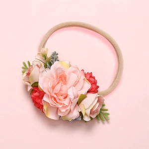 Détails du bandeau bébé aux fleurs roses et rouges avec bande élastique en nylon doux