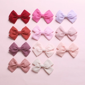 Handmade Cotton Linen Bow Hair Clips For Girls Cute Fabric Hairpins Toddlers Children Accessories Kids Gift Headwear