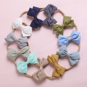 Lot de 10 bandeaux bébé avec nœud en nylon doux et coton texturé pour nouveau-nés