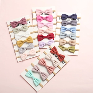Morbida Fascia per Capelli per Neonati Con Fiocco in Cotone Slub Lino Elastica in Nylon Fiocco Tinta Unita Accessori