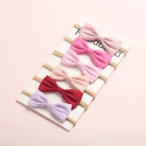 Set di 6 fasce per neonati in nylon morbido con fiocchi in lino in varie tonalità di rosa