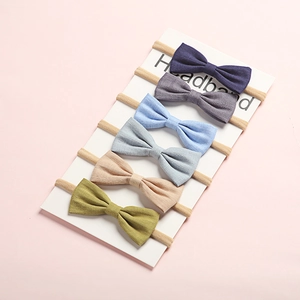 Set di 6 fasce per neonati in nylon morbido con fiocchi colorati in cotone e lino