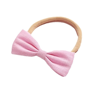 Fascia neonata in nylon con fiocco rosa in cotone e lino, elastico morbido e liscio