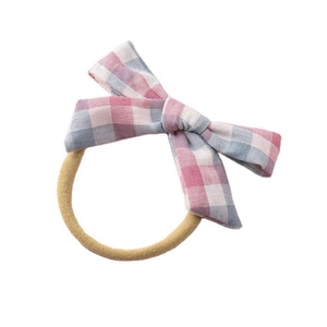 Handmade Cotton Plaid Bow Baby Headband High Elastic Nylon Hair Tie Gingham Bowknot Hair Accessories For Kids Toddlers Infants