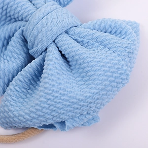 Light blue waffle textured double-layer bow baby headband with high elasticity seamless band