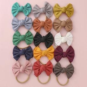 Lot de 15 bandeaux bébé en nylon côtelé avec nœuds, couleurs pastel et vives assorties