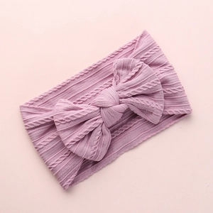 Soft nylon jacquard baby headband with large bow in lavender purple for girls