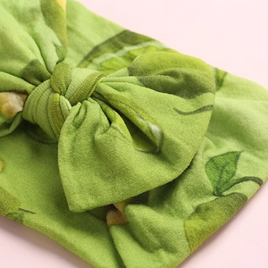 Bandeau bohème à fleurs en nylon souple et tissu vert pour bébés et jeunes enfants