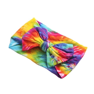 Bandeau bébé bohème tie-dye arc-en-ciel avec grand nœud en nylon très doux