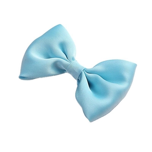 Sky blue satin hair bow clip for girls featuring double-layered ribbon and elegant glossy finish