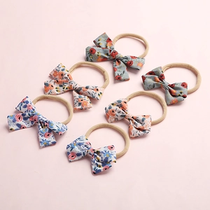 Set de 6 diademas para bebé con lazo floral en azul naranja y verde de nylon suave