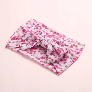 Boho baby haarband met roze bloemenprint, grote strik en zacht nylon voor kinderen