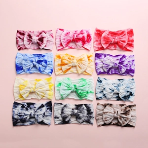Lot de 12 bandeaux tie-dye pour bébé avec de grands nœuds en nylon élastique souple