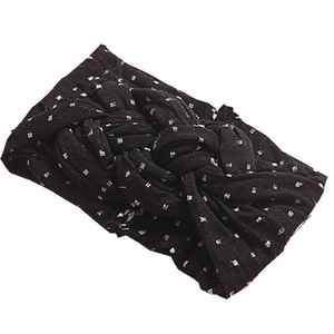 Bandeau bébé en nylon avec pois argentés brillants et noeud torsadé central noir
