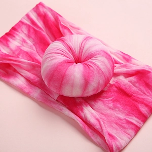 Bohemian tie-dye pink donut nylon headband for infants with soft ribbed fabric